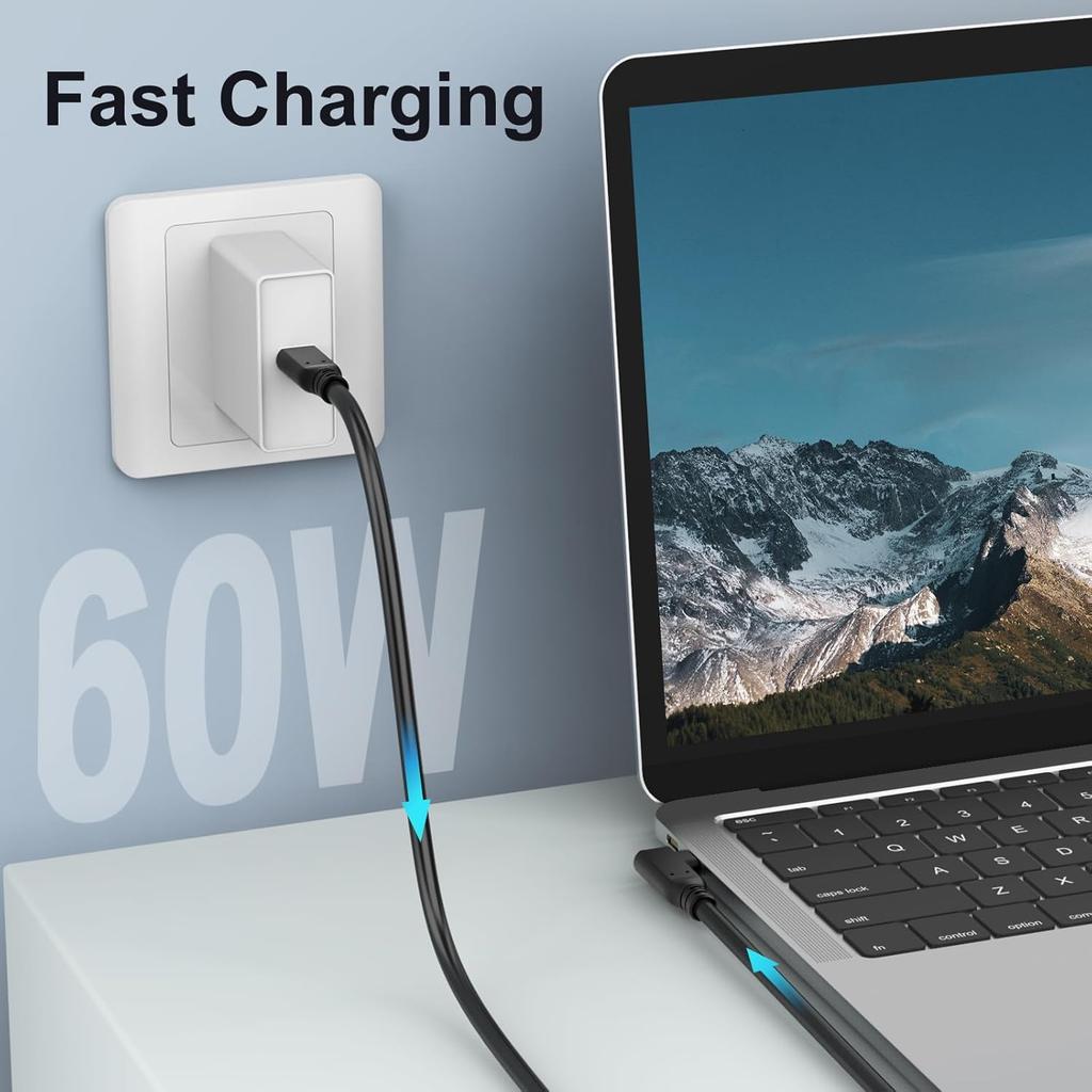 USB C to USB C Cable 3.3ft 60W - Right Angle USB C to USB C Charger Cord Type C Charging Cable Cord 90 Degree USBC to USBC Cable for iPhone15 Pro