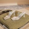 7316 Slippers Women's Summer Outer Wear 2025 Summer New Transparent Crystal Heel Cool Slippers Square Head Stilettos
