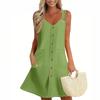 Women's Summer Dress Sleeveless Spring Solid Color Sundress With Pockets