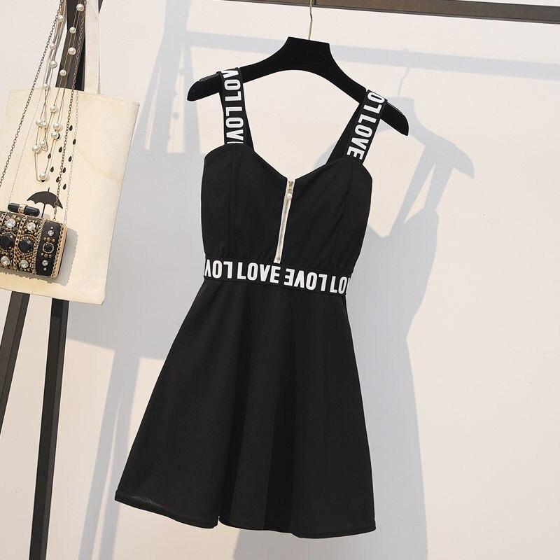 Женский летний костюм большого размера, черное платье-майка, женские модные солнцезащитные рубашки, комбинезон на молнии с буквенным принтом, комплект из двух предметов