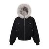 Winter Streetwear Parka Teens Thick Padded Hooded Coat With Faux Fur Collar Loose Fit Solid Color