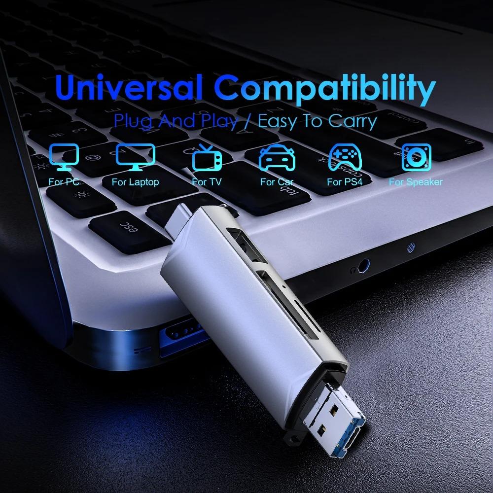 6-в-1 OTG Многофункциональный USB 3.0 Картридер U-диск TYPE-C/USB/TF/SD Флеш-накопитель Карта памяти для Адаптера Телефона Ноутбука Компьютера