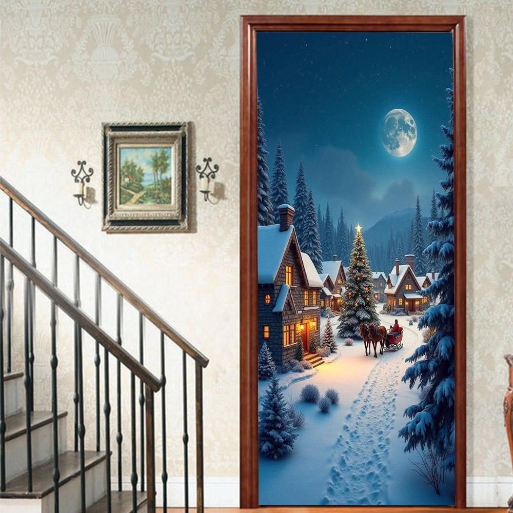 Рождественский Дед Мороз ПВХ Самоклеящаяся Водонепроницаемая Наклейка на Дверь Современная Имитация Фреска Обои Гостиная Кабинет Домашний Декор Искусство Постер на Дверь