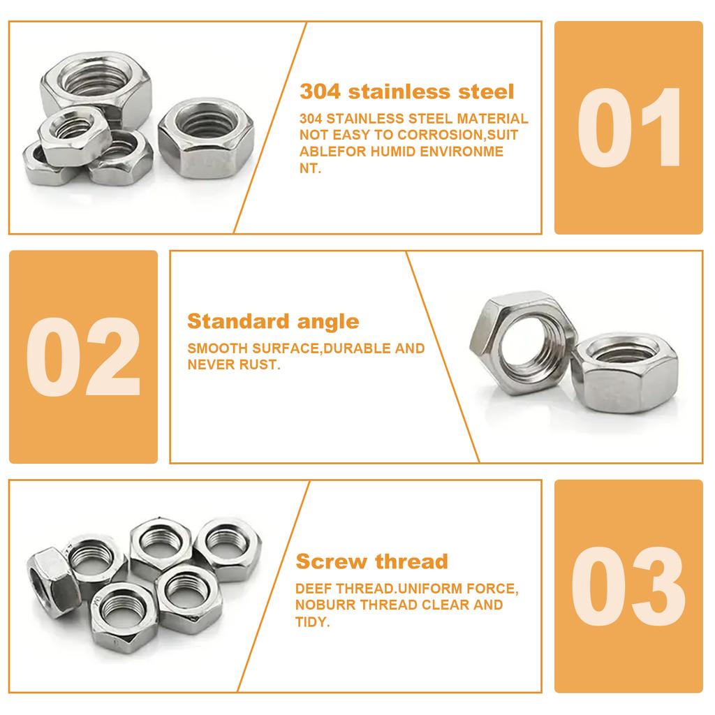 66 шт. шестигранных гаек M4 M5 M6 M8 M10 M12, метрические, нержавеющая сталь 304, 6 размеров, шестигранные гайки с крупной резьбой