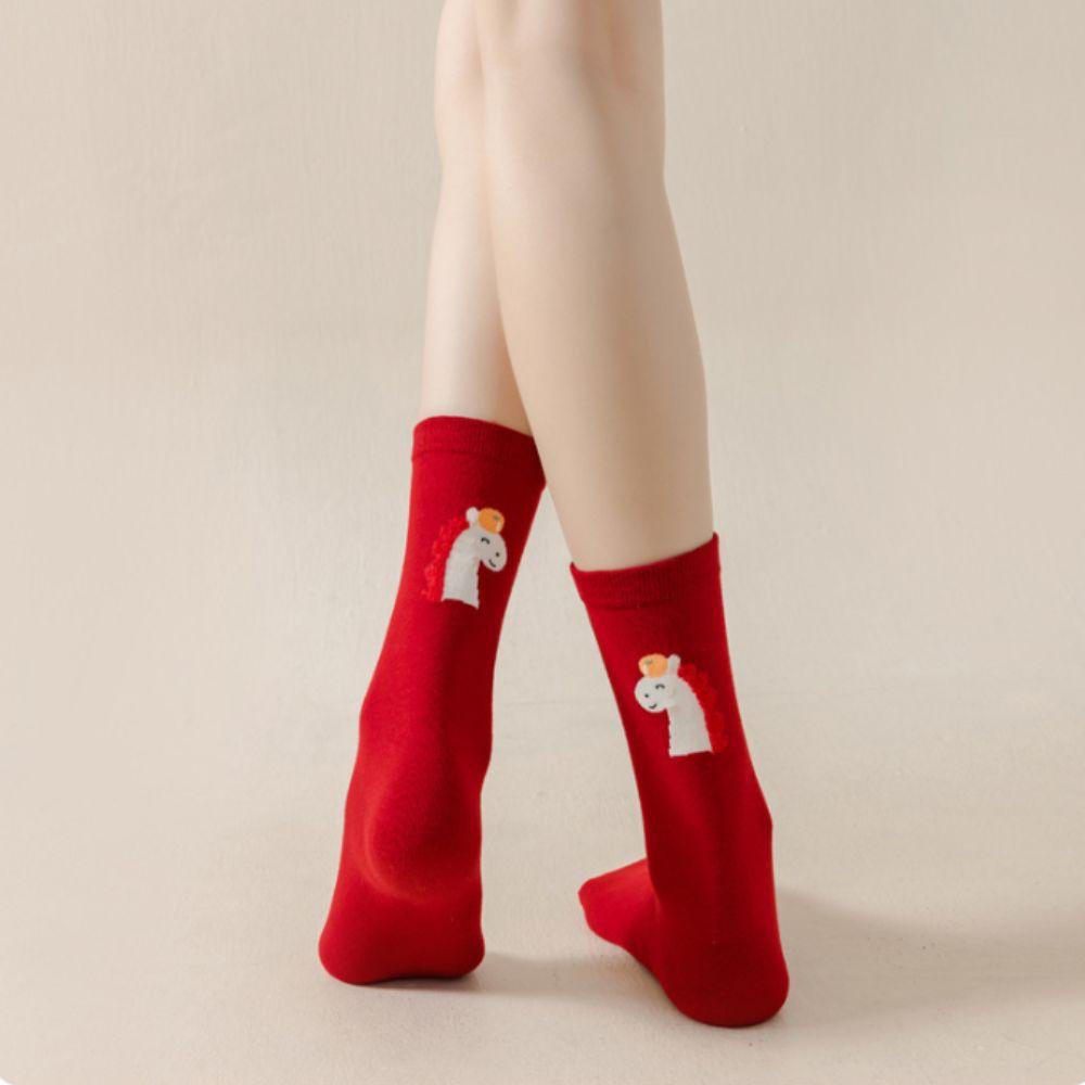Cartoon Year of The Horse Socks Mid Calf Zodiac Year Cotton Socks Cute New Year Tube Socks  Women