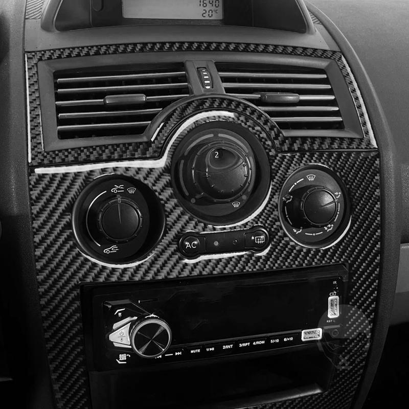 For Renault Megane II 2004-2008 Real Carbon Fiber Stickers Central AC Vent Control Panel Car Accessories Interior Decorative