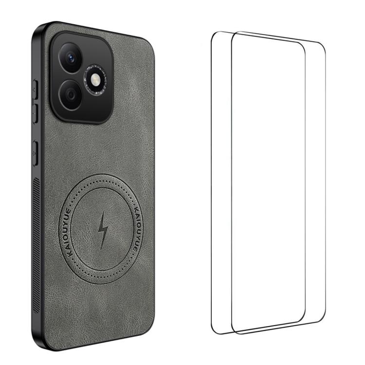 Nappa Texture Magnetic Phone Case with 2pcs Screen Films For Honor X5c 4G / X5c Plus 4G, Slim Anti-Slip Shockproof Cover