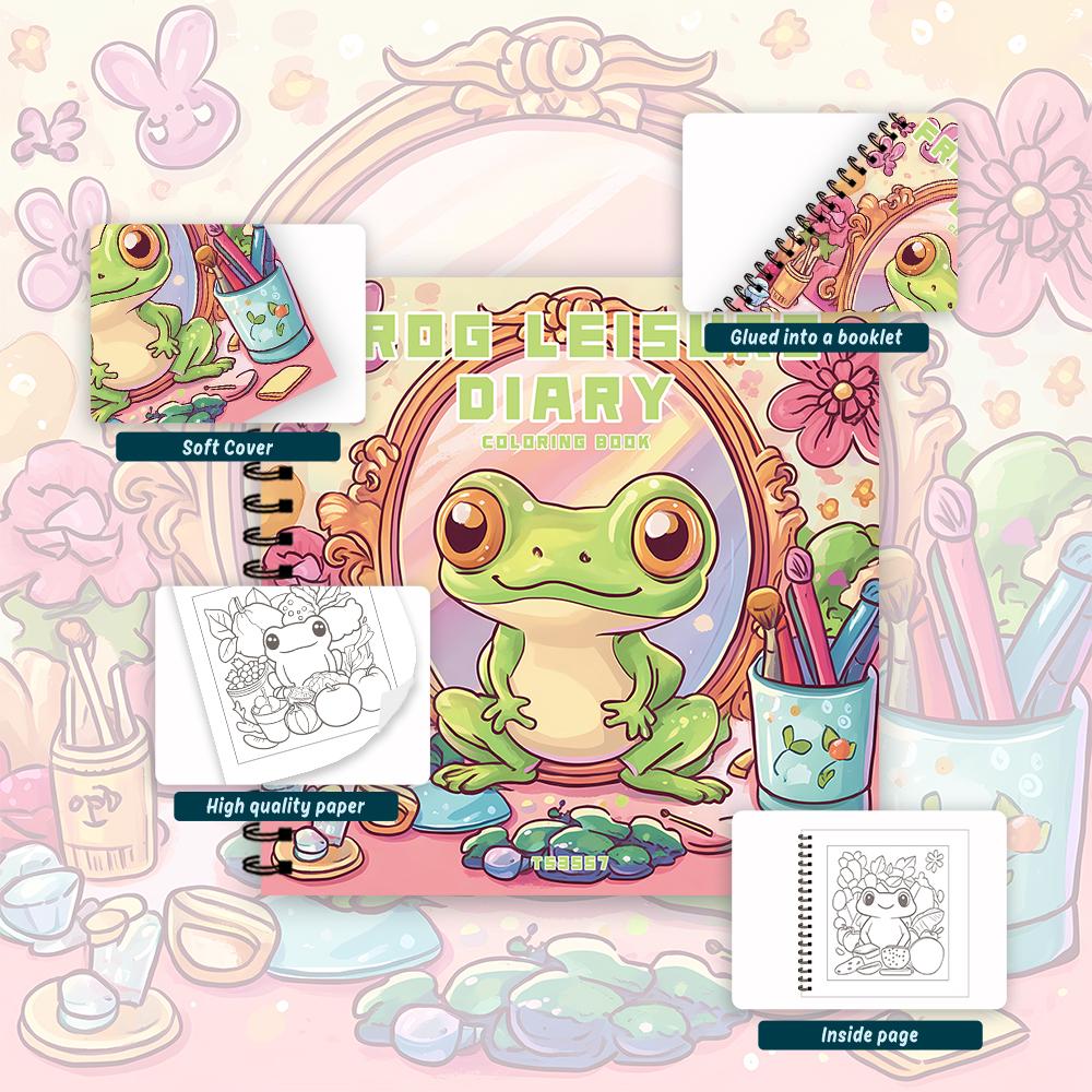 Frog Diary Coloring Book, Teenagers, Various Patterns, 100g Heavyweight Paper, Stress Relief, Birthday Gift