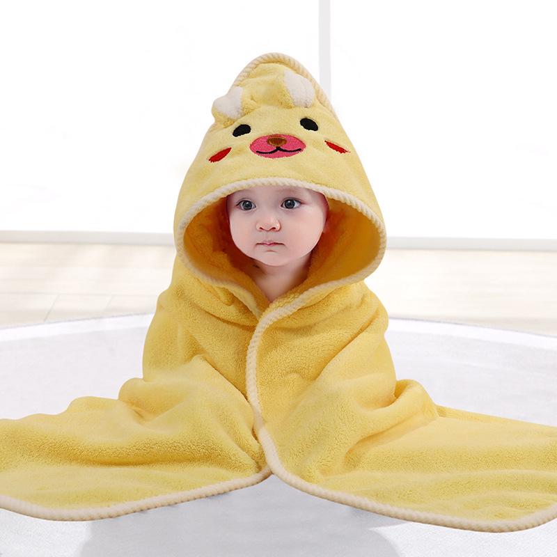 Newborn Cartoon Hooded Swaddle Blanket - Absorbent Coral Fleece for Spring & Autumn