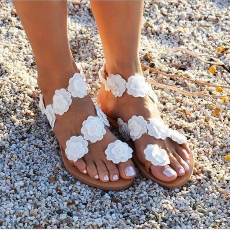 Модные сандалии на плоской подошве с цветочным принтом De Mujer Verano 2024, повседневные босоножки в богемном стиле, однотонные, с открытым носком, пляжная женская обувь 35-43