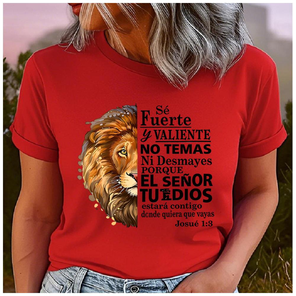 men Women's Polyester 100% The Lion Bible Print T-shirt Loose round Neck Casual Short Sleeve Fashion Top Clothing Summer