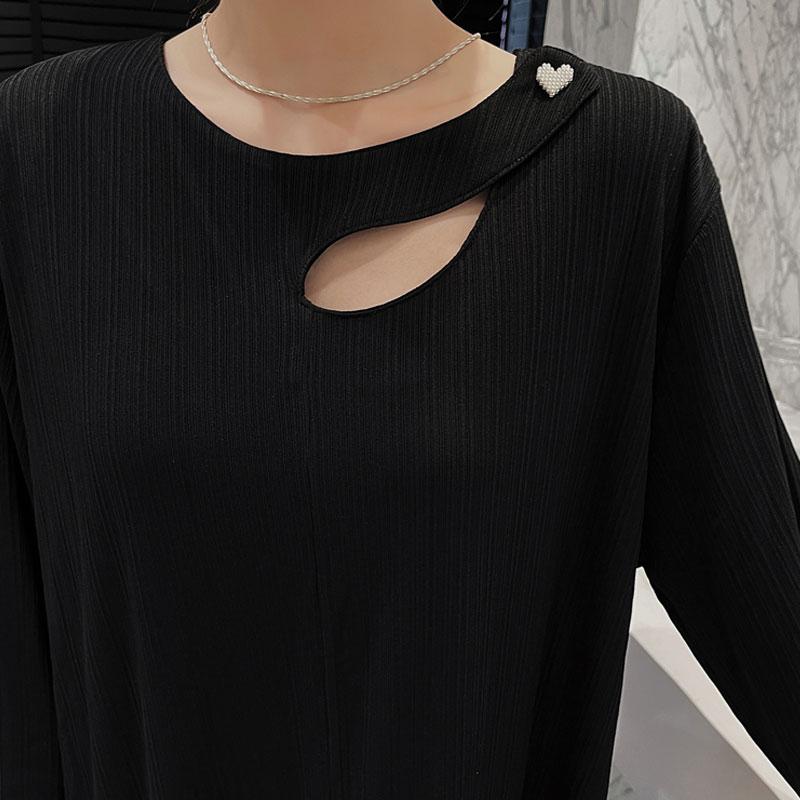 Dimanaf Женское 2022 новое осеннее платье в полоску больших размеров, элегантное длинное платье, свободное платье с круглым вырезом, черные платья макси