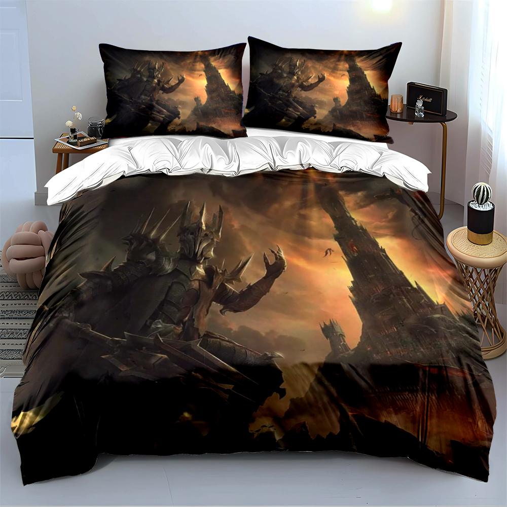 Fantasy Dark Warrior and Tower Bedding Set Bedding set (1 duvet cover, 2 pillowcases, duvet not included)