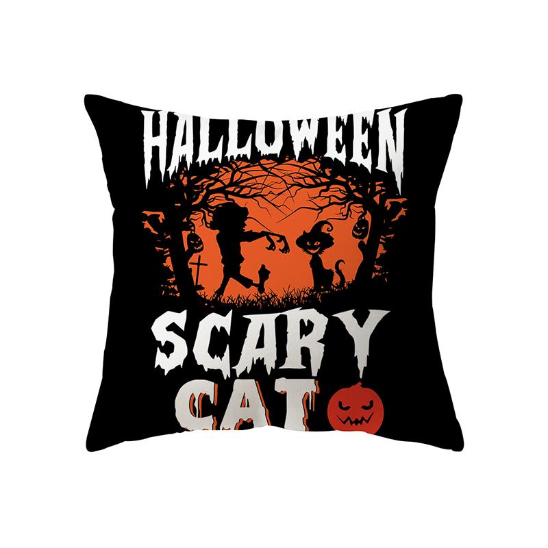 Horror Pumpkin Bat Halloween Theme Print Pattern Cushion Cover Home Living Room Sofa Decoration Polyester Pillow Pillow Cover