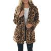 Fall Winter Women Coat Thick Plush Leopard Print Lapel Long Sleeve Windproof Cold-proof Mid Length Pockets Cardigan Lady Loose Overcoat