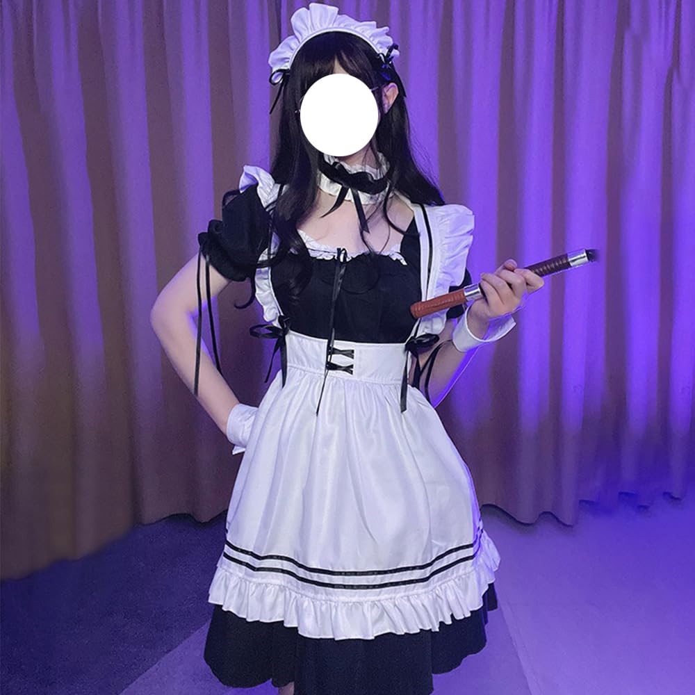 GEAHOL Костюм горничной, классический короткий, унисекс для мужчин и идеально подходящий для и взрослых, костюм, косплей, фартук, длина, набор из 10 предметов, женщины, косплей, мероприятия,