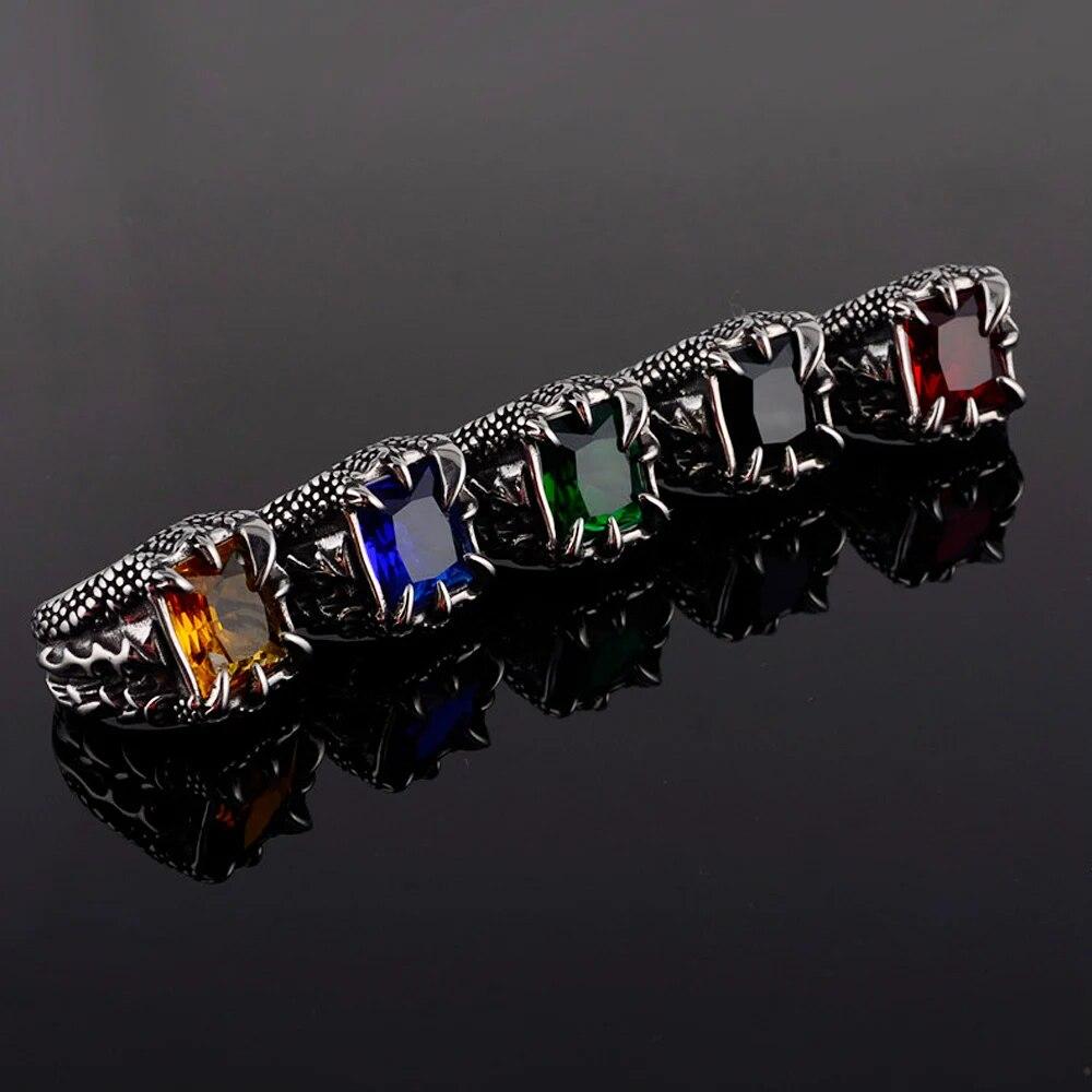 Ретро Коготь Дракона Синий Черный Красный Камень Кольцо Для Мужчин Панк Хип-Хоп Нержавеющая Сталь Кольцо Коготь Дракона Ночной Клуб Вечерние Ювелирные Изделия Подарок