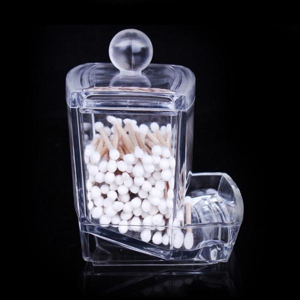 Clear Acrylic Q-tip Cotton Swab Box Case Makeup Storage Organizer Holder