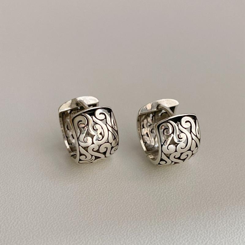 Серьги-кольца из стерлингового серебра S925, винтажные, ажурные, с узором 'благоприятные облака', этнические, богемные, легкая роскошь, для подарка