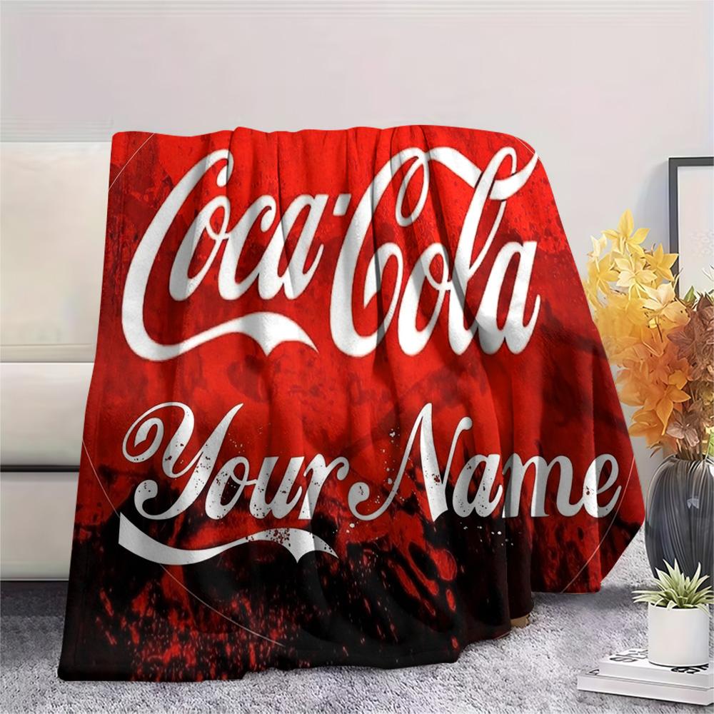1PC Coca Cola Rainbow Custom Name Patterned Flannel Blanket Suitable For All Seasons For Home Decor Warmth And Comfort Gifts Holiday Present