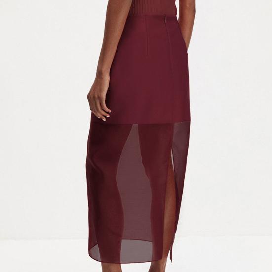 Women Maxi Skirt High Waist Mesh Yarn Cover Perspective Solid Color Skirt