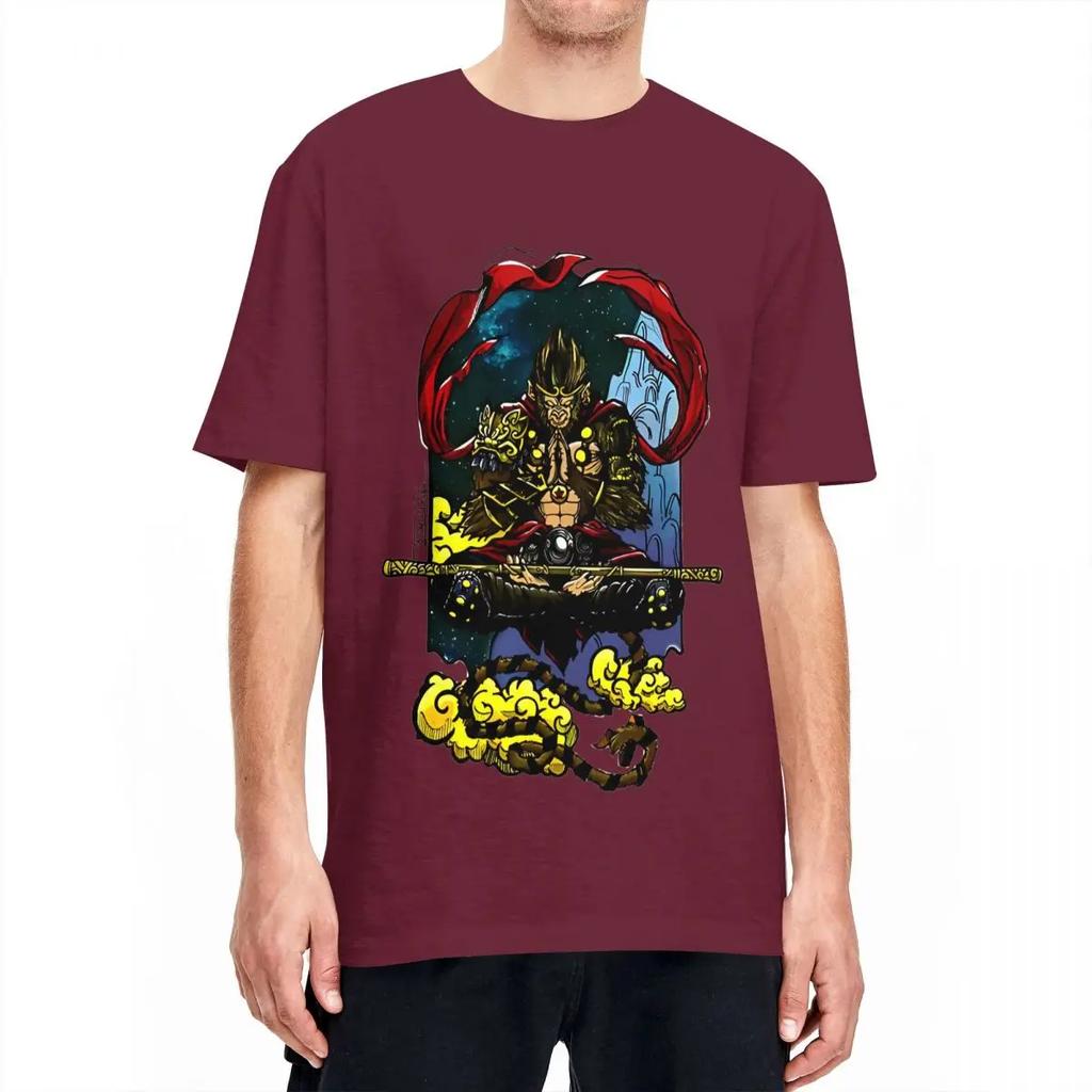 Футболка SUN WUKONG Color Black Myth, модные классные футболки с коротким рукавом, топы в уличном стиле, летние футболки из чистого хлопка с круглым вырезом, большие футболки
