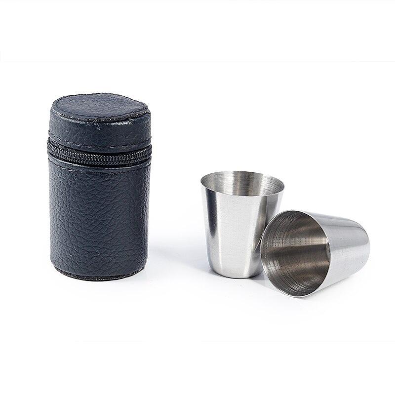 4 шт./компл., полированные 30 мл, мини-рюмки из нержавеющей стали, стаканы для вина с кожаной крышкой, сумка