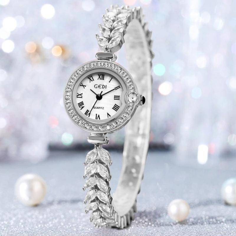 Elegant Watches for Women Silver Rhinestone Fashion Casual Luxury Ladies Watches Waterproof 3Bar Simple Design Top Brand