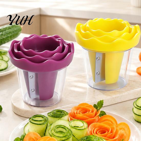 Stainless Steel Vegetable Ribbon Maker 2Pcs Flower Cutter Tool, Manual Spiral Slicer for Carrot Cucumber Radish, Decorative Lunch Boxes Blade