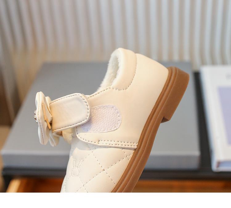 Туфли-принцессы из бархата с бантом для девочек – Кожаная подошва с мягкой подошвой для осени и зимы