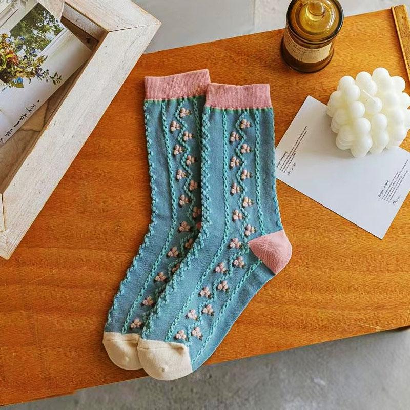 Y2k Kawaii Lolita Socks Cotton Cute Flower Socks Women Winter Sweet Tube Socks For Girls