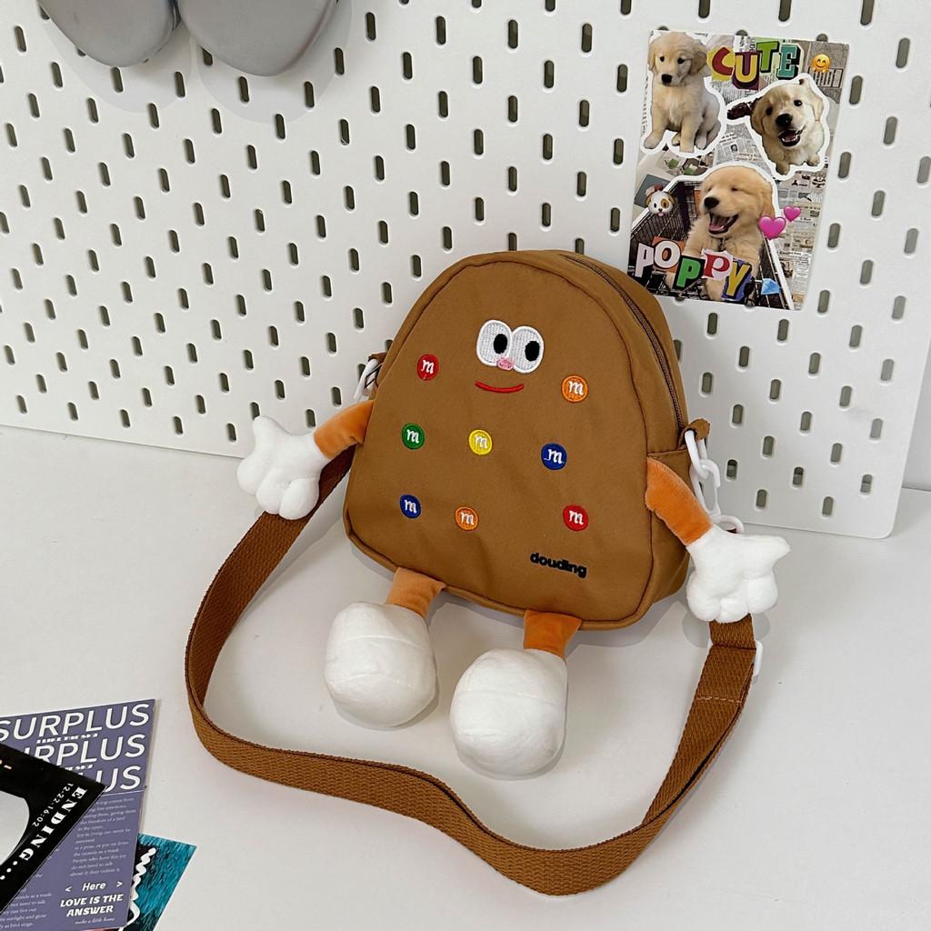 Cute Light Yellow Bear Embroidered Canvas Backpack For Kids Perfect For School And Daily Use