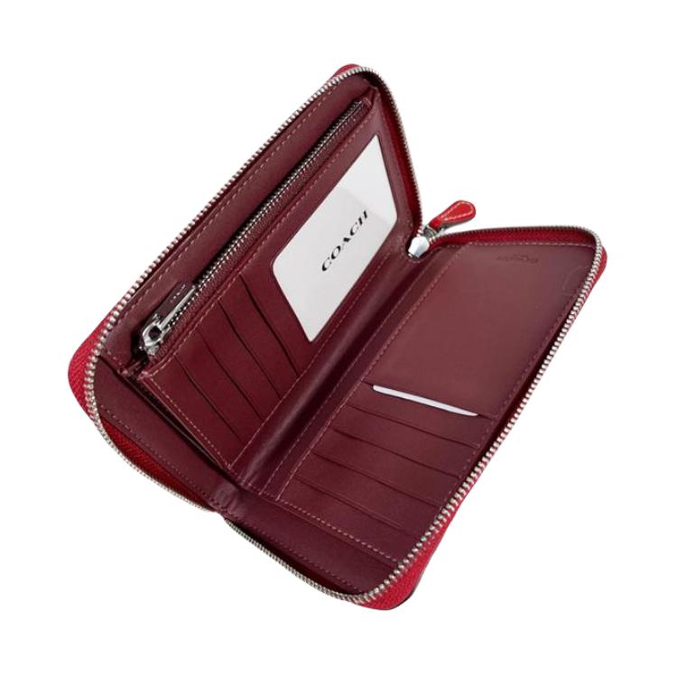 Новый кошелек-айди с молнией COACH, холст с кожаным кошельком для монет, кошелек средний, женский, эбони и красный CH529-SVRVB