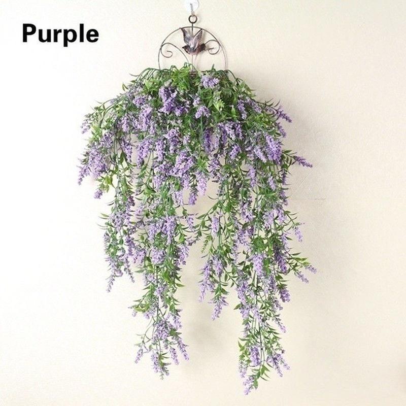 1 Pcs Beautiful Fashion Fake Plant Flowers Wall Artificial Hanging Lavender Vine Flower Rattan Home Garden Decoration