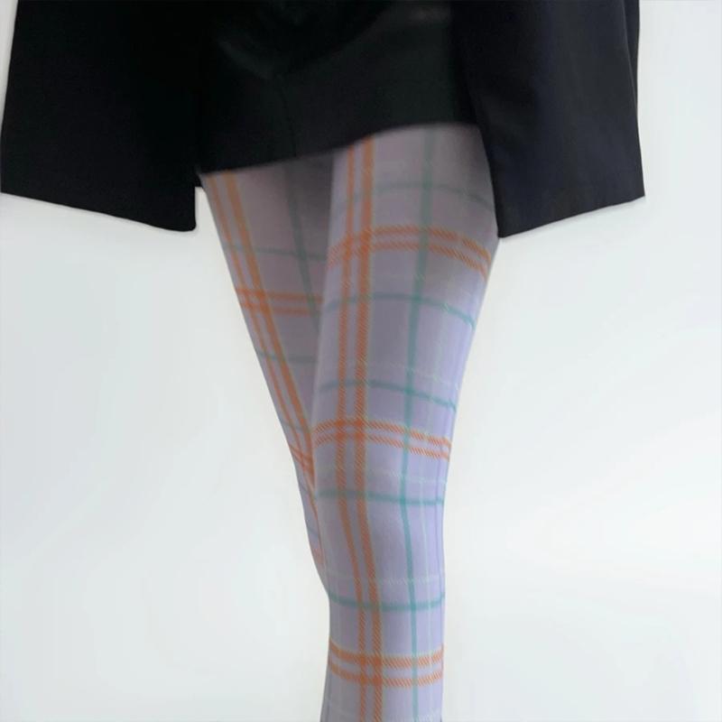 Women Sexy Tights Socks Translucent High Waist Pantyhose Plaids Print Silk Stockings Colourful Plaids Printing Stockings