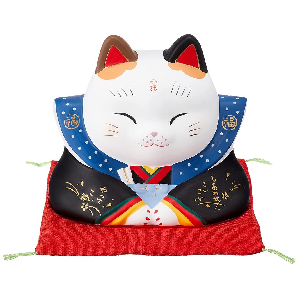Yakushi Kiln Nishikisai Fukusuke Lucky Cat 4 Height 12cm 7845 No.