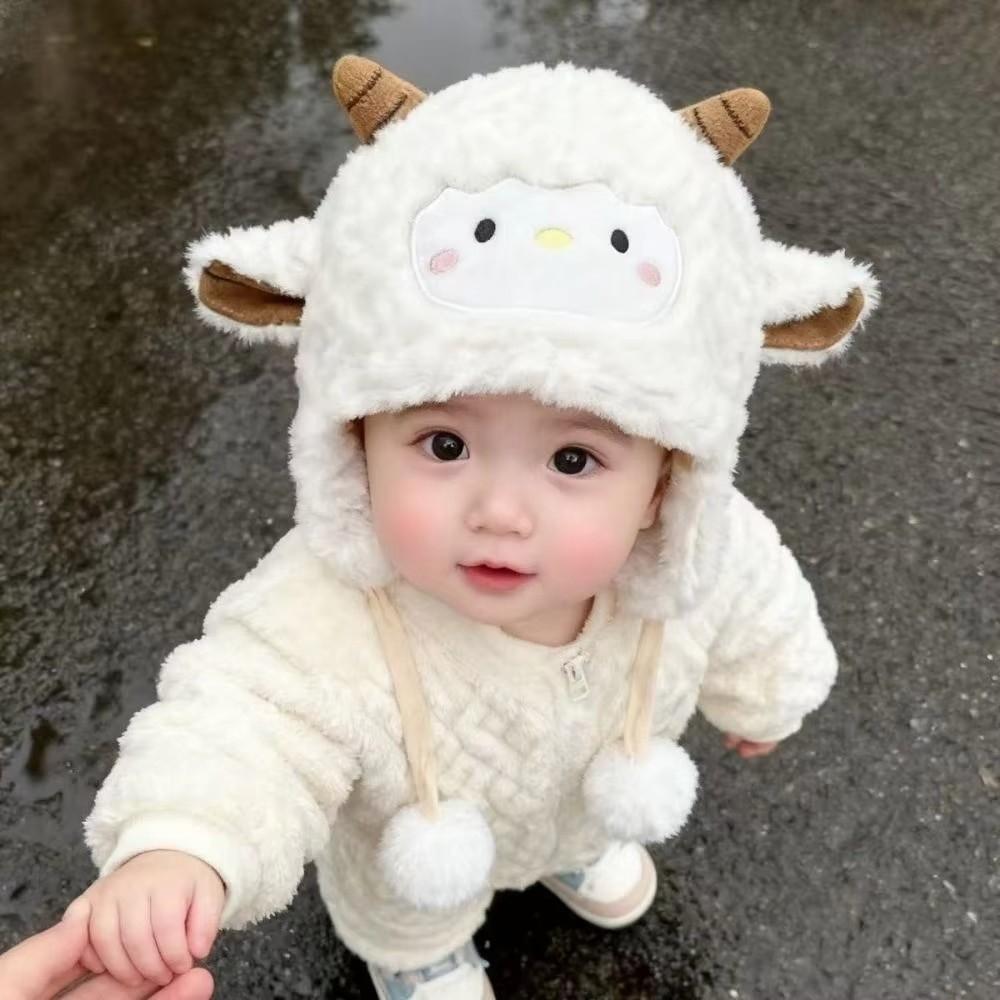 Plush Baby Knitted Hat Breathable Lamb Pullover Cap Cute Ear Protection Hat Winter
