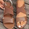 New Cross Elastic Flat Sandals for Women, Roman Style Plus Size Solid Color Fishmouth Shoes