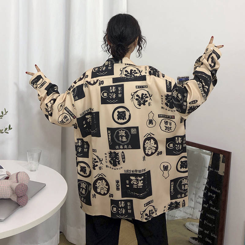 Блузка Harajuku, рубашка для пары, женская, мужская, одежда, блузки, длинные рубашки Bf, весна-осень, отложной воротник, повседневный топ