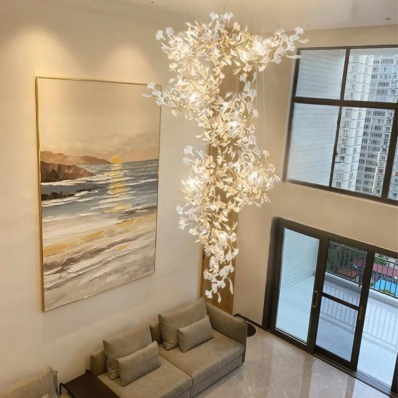 Современная роскошная керамическая люстра, освещение для гостиной, столовой, ветки листьев гинкго, светодиодная подвесная лампа, арт-вилла, кабинет, спальня