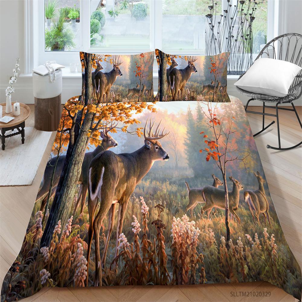 Одеяло, покрывало для постельного белья, чехол с 3D принтом оленя, домашнее постельное белье, модные комплекты дышащих пододеяльников из полиэстера