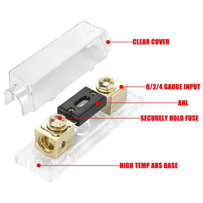 X Autohaux 4Pcs 0/2/4 Gauge Inline ANL Fuse Holder ANL Fuse Block With 200A 250A 300Amp Electrical Protection Fusible For Cars