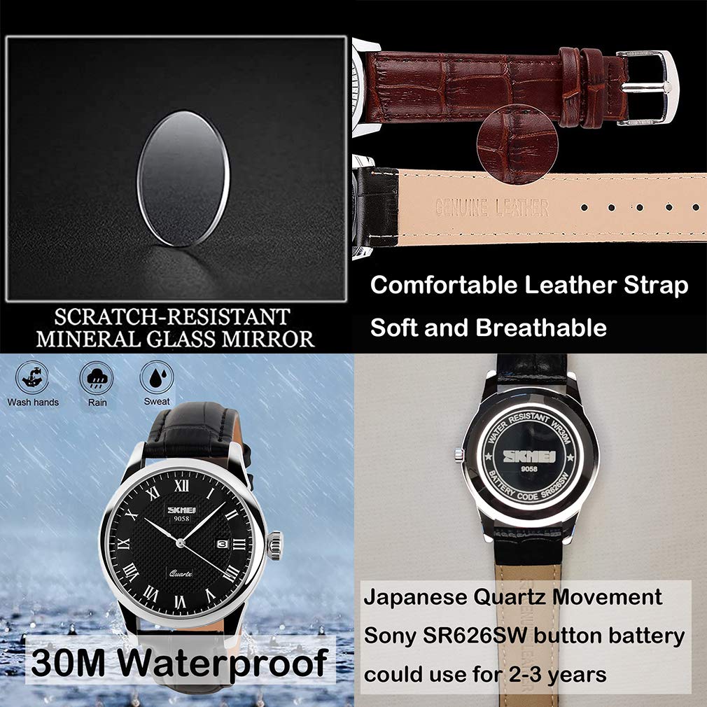 Черный кожаный ремешок деловые наручные часы водонепроницаемые кварцевые аналоговые стильные классические повседневные простые легкие часы с датой подарочные часы для мужчин