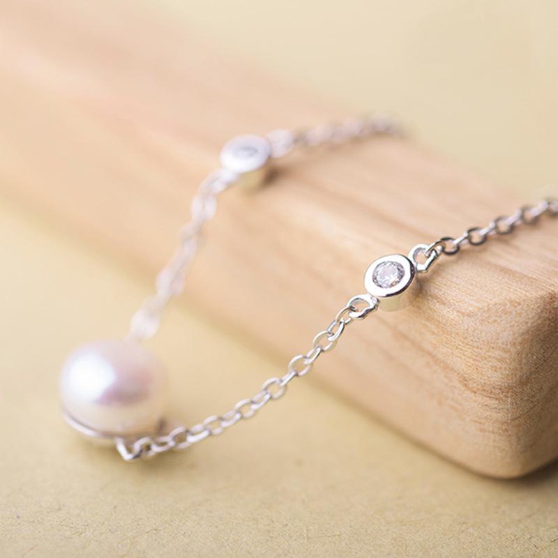 Sterling Silver S925 Silver Bracelet Korean Style Pearl Cat Ears Sweet and Cute Diamond Kitten Bracelet for Women Gift