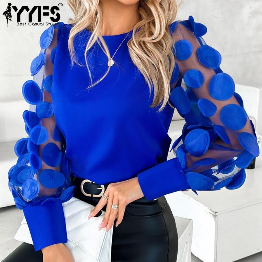 YYFS Women's Fashion Casual Spring Fall Solid Color Print Long Sleeve O-Neck Blouses & Shirts Pullovers