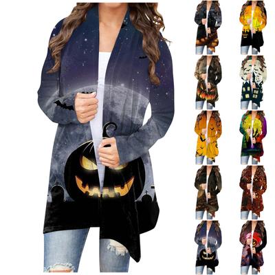 Женская мода повседневная куртка-кардиган с длинным рукавом и принтом на Хэллоуин