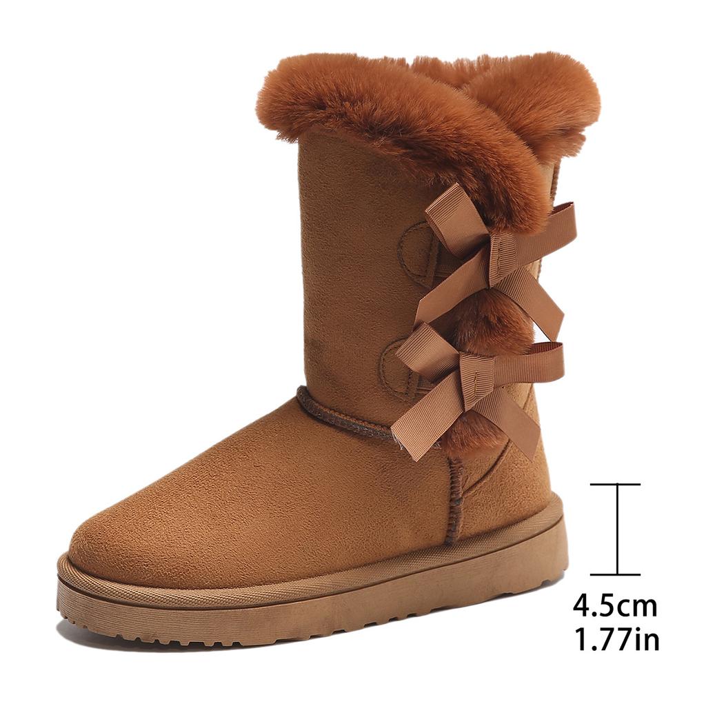 Women's Snow Boots Warm Boots Flat Bottomed Mid Tube Bow Decoration Warm and Comfortable for Outdoor Boots