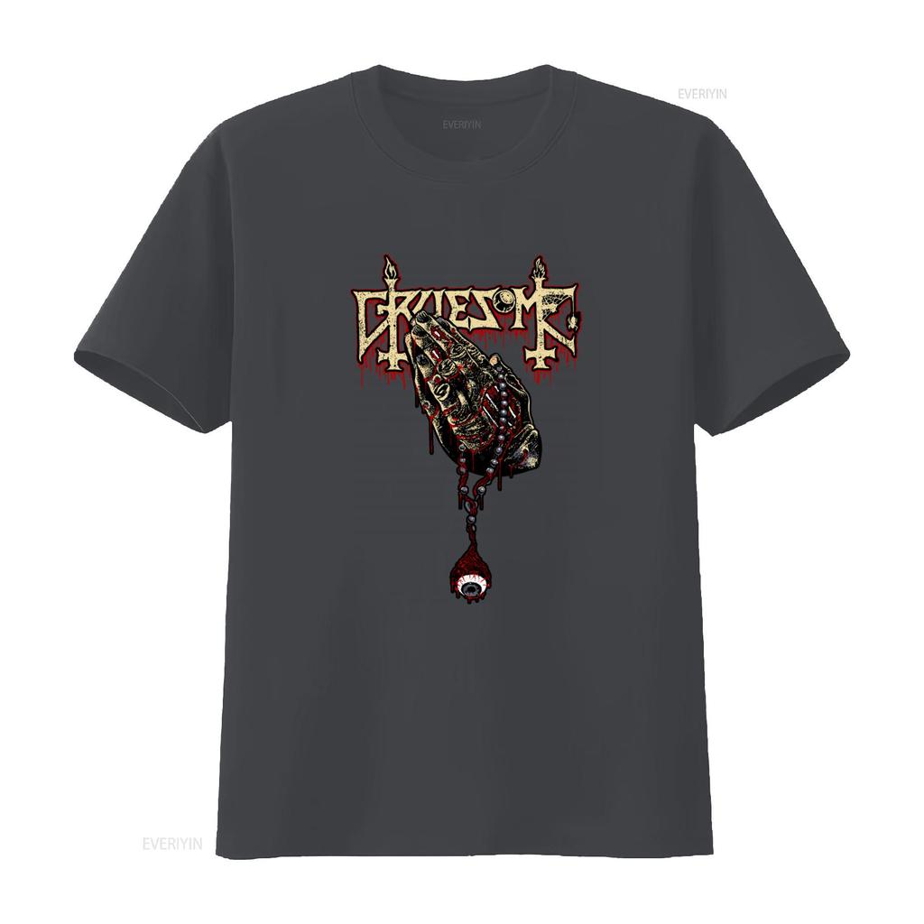 Gruesome Crusade Of Brutality Gothic Horror T Shirt With Bloody Praying Hands And Eyeball Print vintage fashion homme