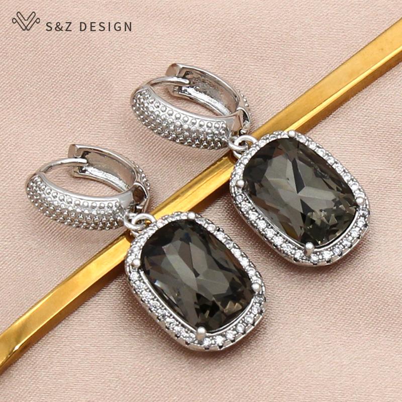 Fashion Luxury Rectangle Crystal Drop Earrings For Women Wedding Jewelry Rose Gold Color Zirconia Eardrop
