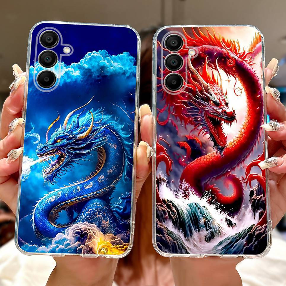 Back Cover For Samsung A16 A06 4G 5G Cartoon Dragon Flower Phone Case For Galaxy A26 A36 A56 5G Coque Bumper Soft Clear TPU Capa